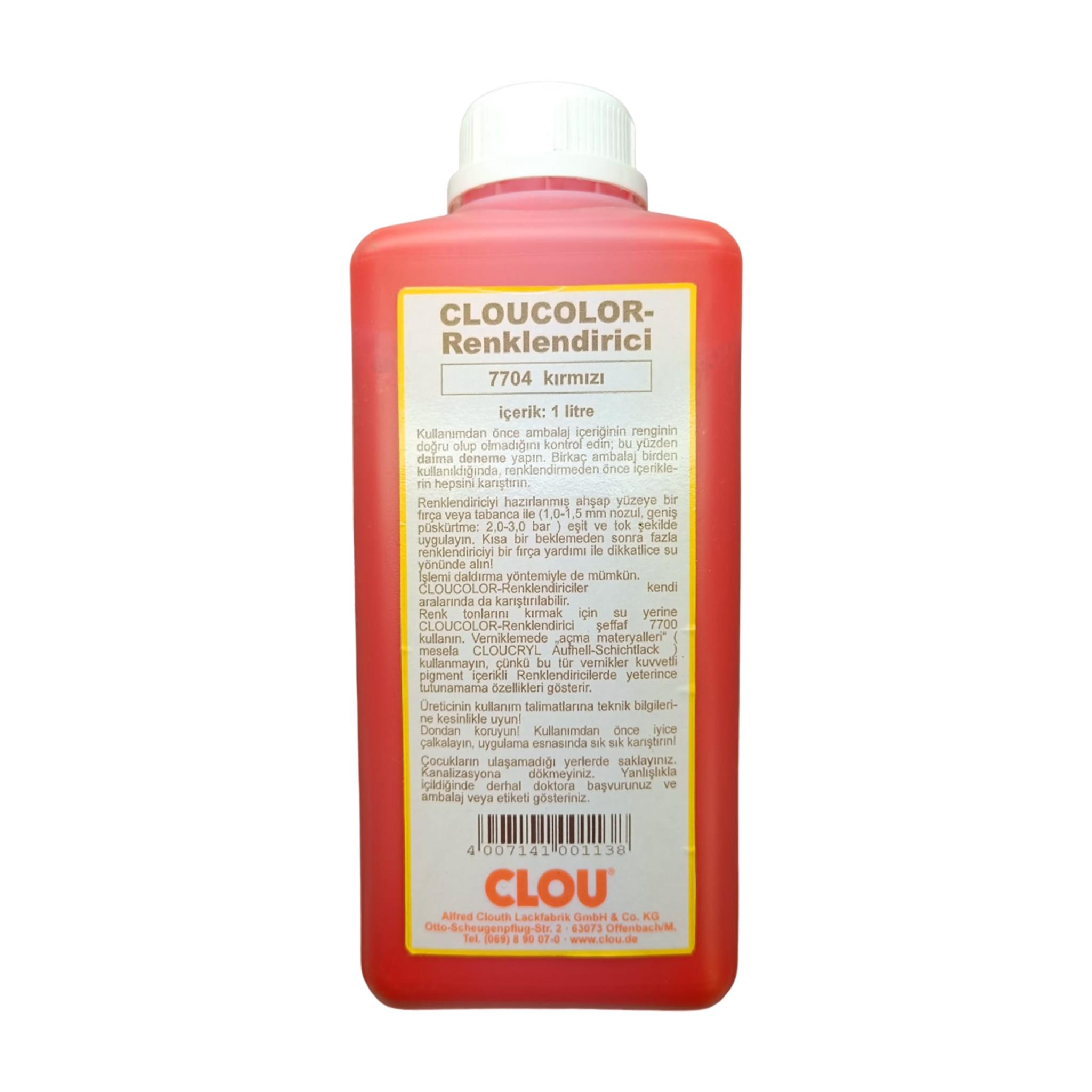 Su Bazlı Renklendiriciler 1LtCLOU COLOUR 7704 Sinyal Kırmızı Ahşap Renklend 1Lt