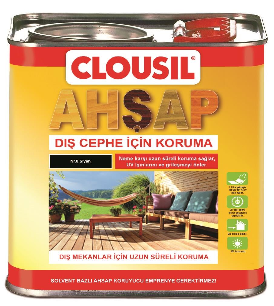 Solvent Bazlı Ahşap Koruyucular 2,5LtCLOU Nr:08 Siyah Slv Bazlı Ahşap Koruyucu 2,5LT