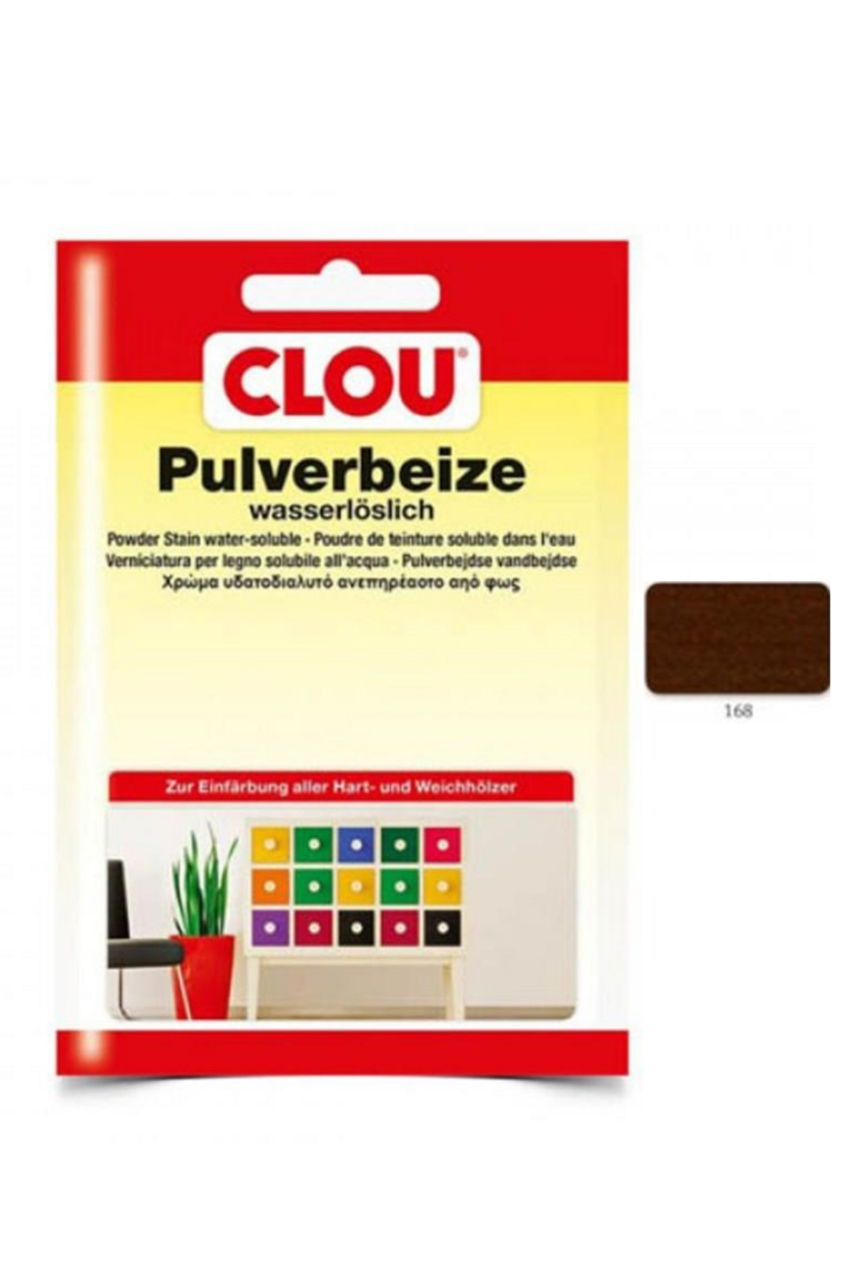 Suda Çözülen Oksit Toz Ahşap BoyasıCLOU Oksit Toz Boya Nr:168 Koyu Ceviz 12gr
