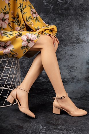 Kadın Nude Suni Deri Topuklu Ayakkabı