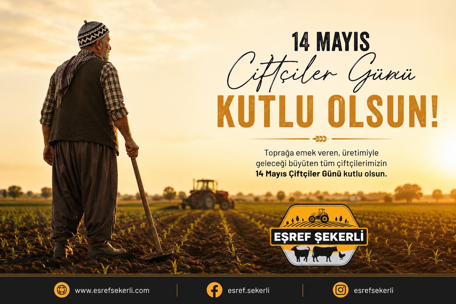 14 Mayıs Çiftçiler Günü için hazırlanan, geleneksel Anadolu çiftçisini ve tarımsal üretimi anlatan Eşref Şekerli blog görseli