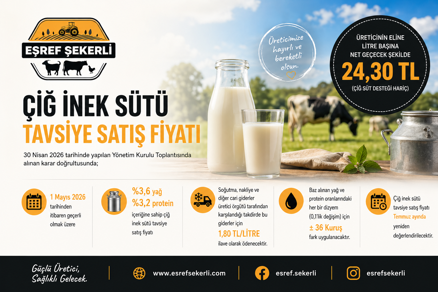 2026 Mayıs çiğ süt fiyatı belirlendi