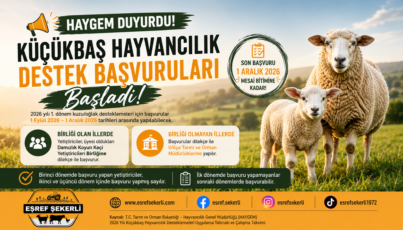 2026 küçükbaş hayvancılık destekleme başvuruları kuzu ve oğlak desteği