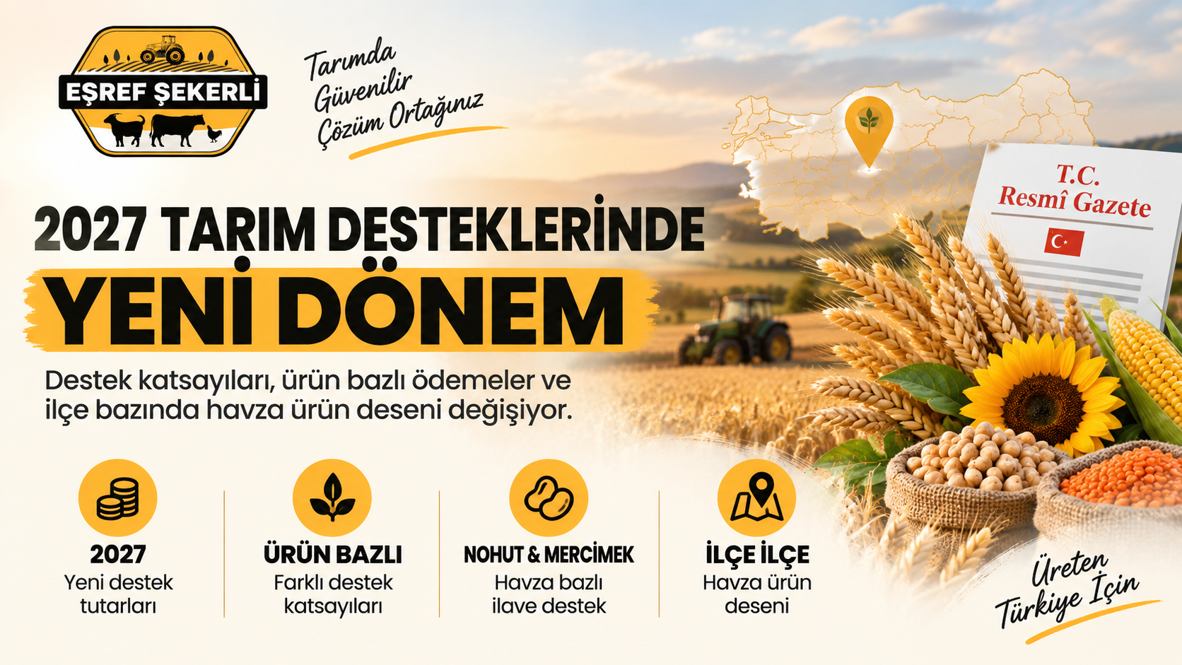 2027 tarım desteklerinde yeni dönem, destek katsayıları ve ilçe bazında havza ürün deseni