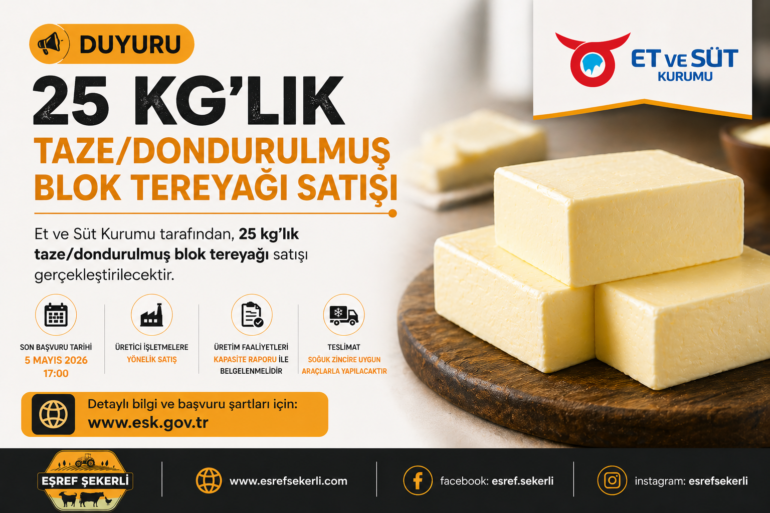 et ve süt kurumu tereyağ satışı