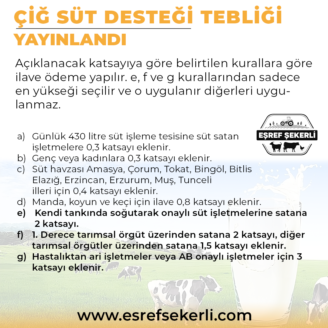 çiğ süt desteği desteklemeler çiftçi hayvancı süt