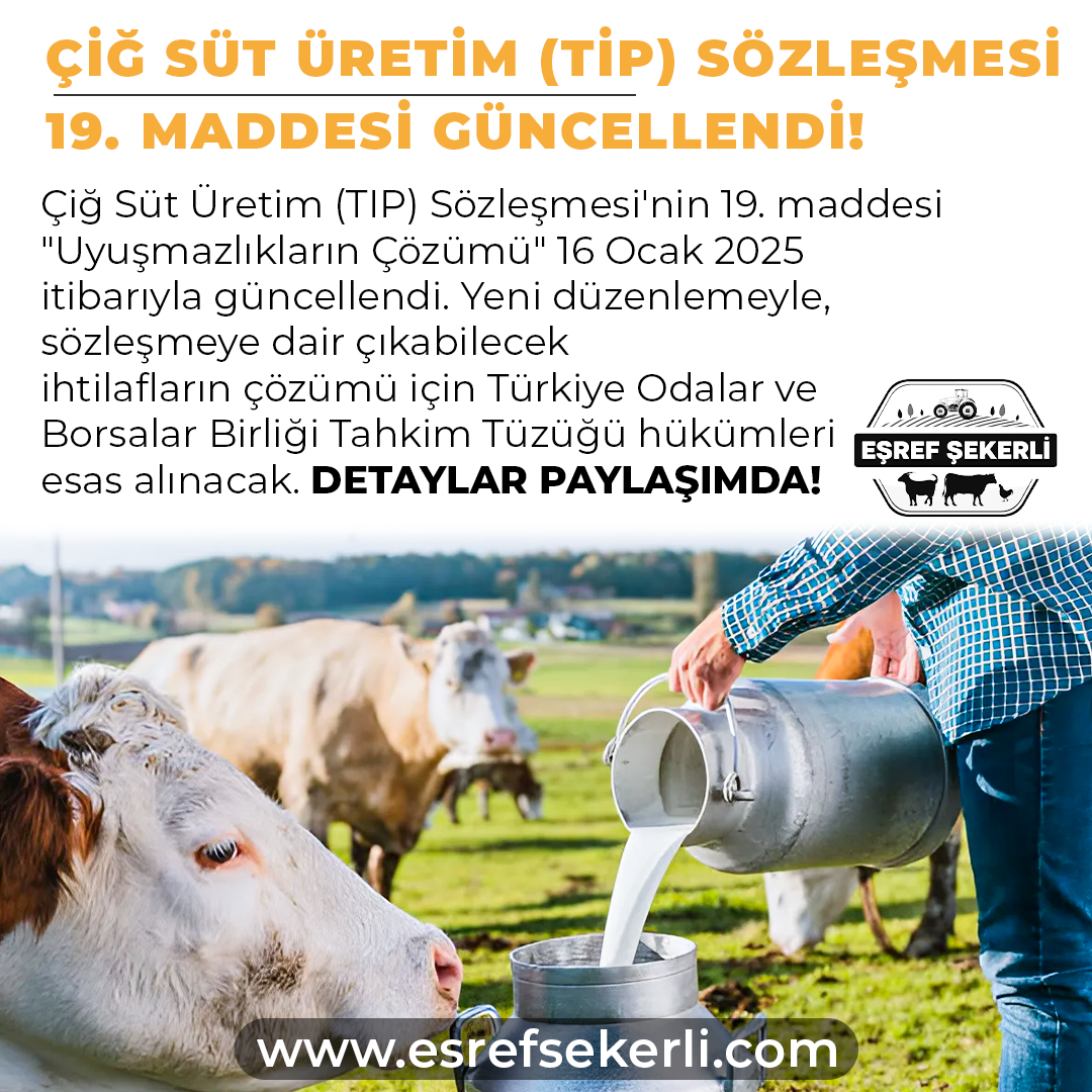 Çiğ Süt Sözleşmesi 19. Madde Güncellemesi