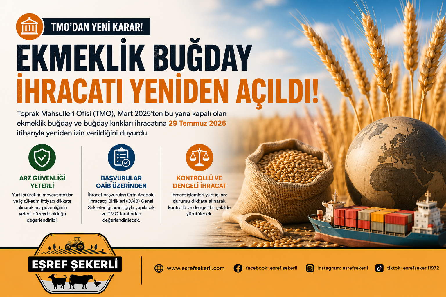 Ekmeklik Buğday İhracatı Yeniden Açıldı: TMO'dan Kontrollü İhracat Kararı