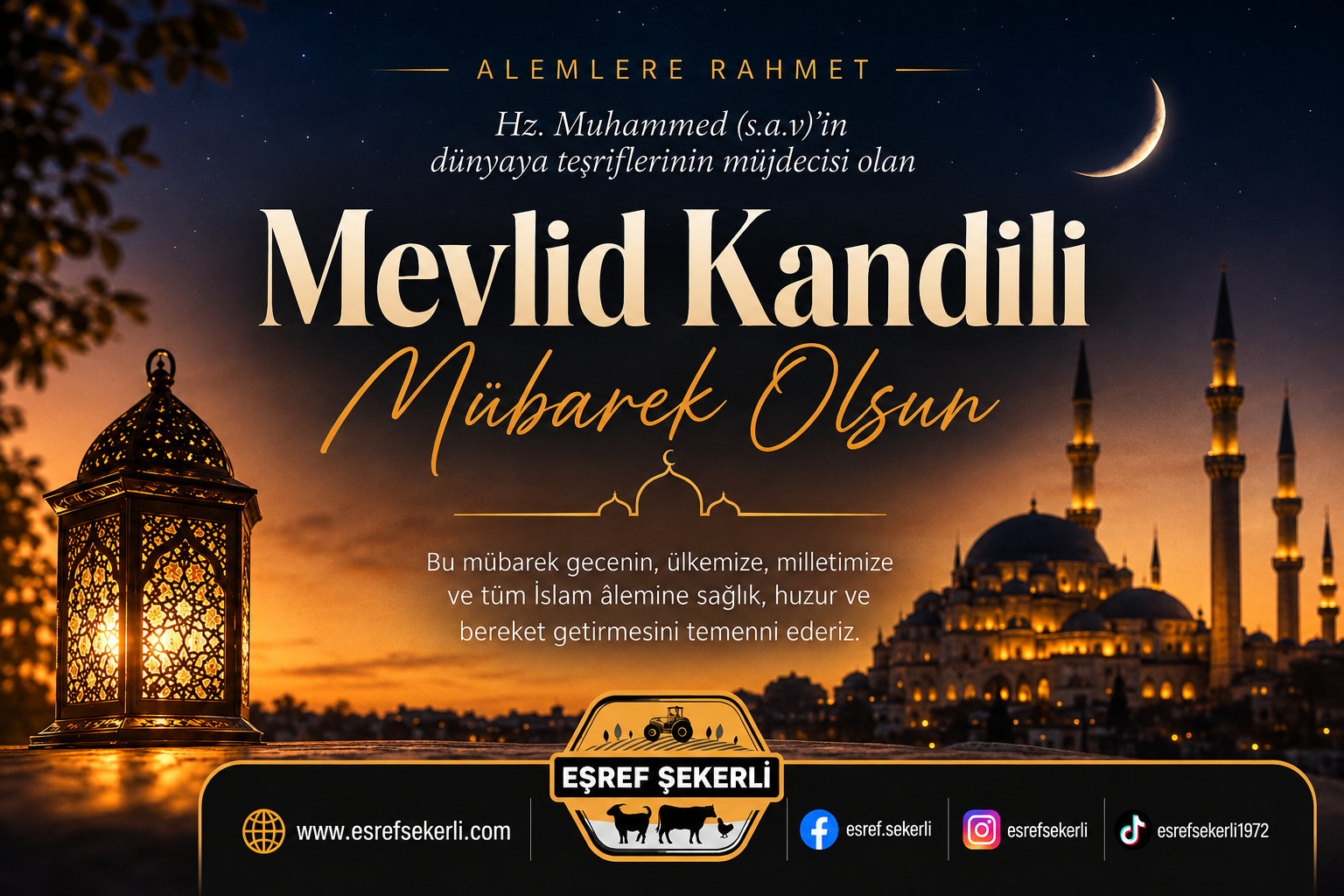 Eşref Şekerli ekibi tarafından hazırlanan Mevlid Kandili kutlama görseli