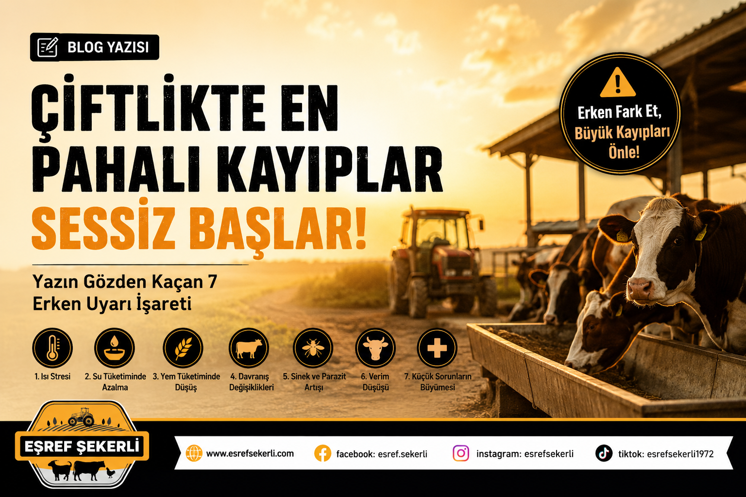 Yaz aylarında çiftlikte para kaybettiren ihmalleri gösteren büyükbaş hayvan çiftliği, otomatik suluk ve yemleme alanı