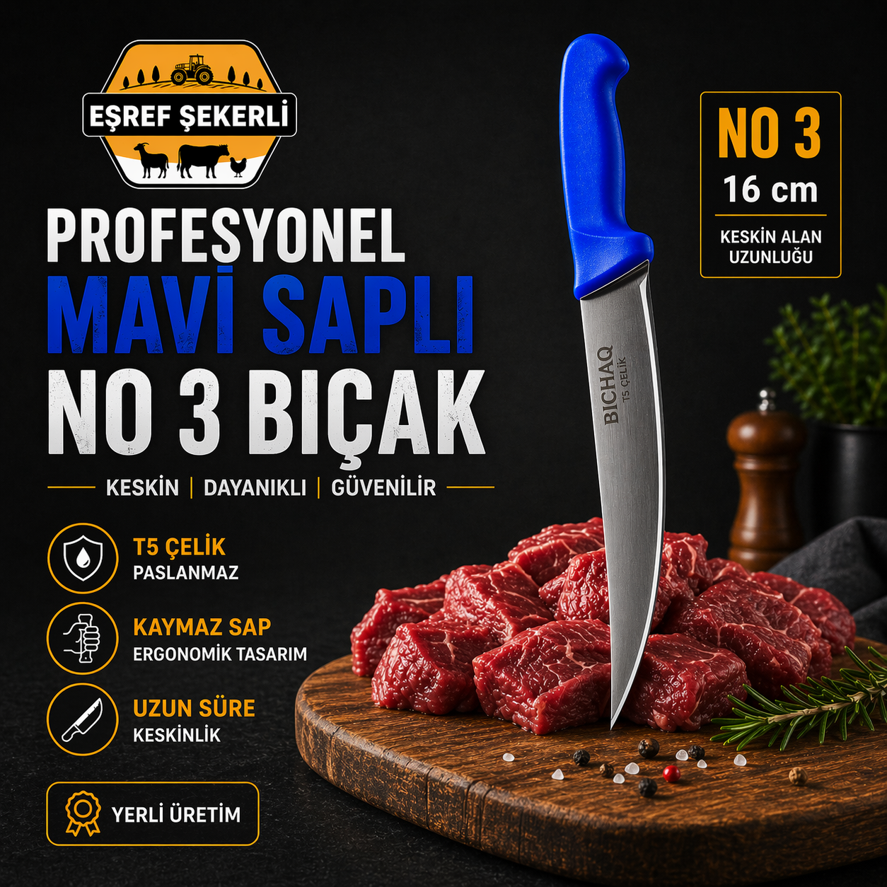 BICHAQ Mavi No 3 Kuşbaşı Bıçak