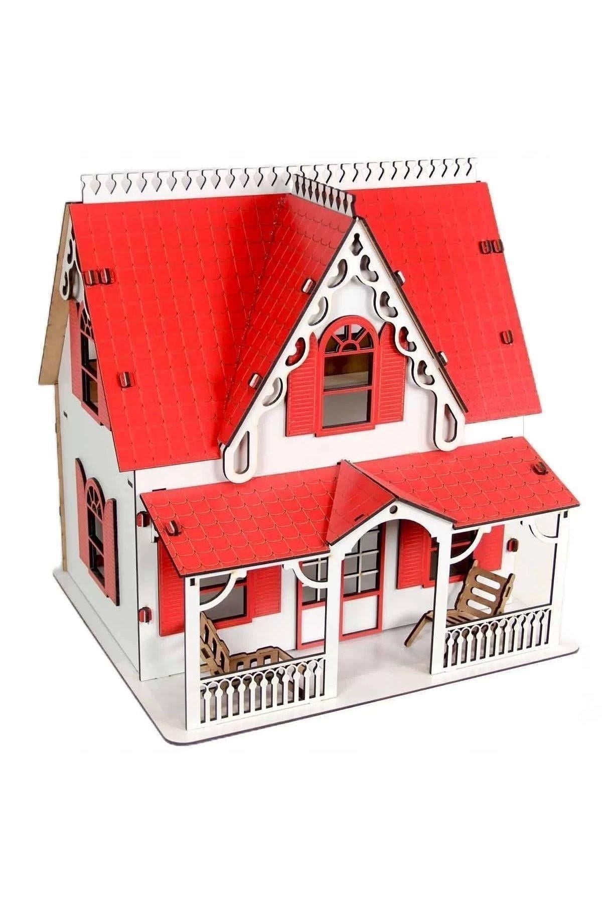 Ahşap Kırmızı Villa Ev-Eğitici Oyuncak