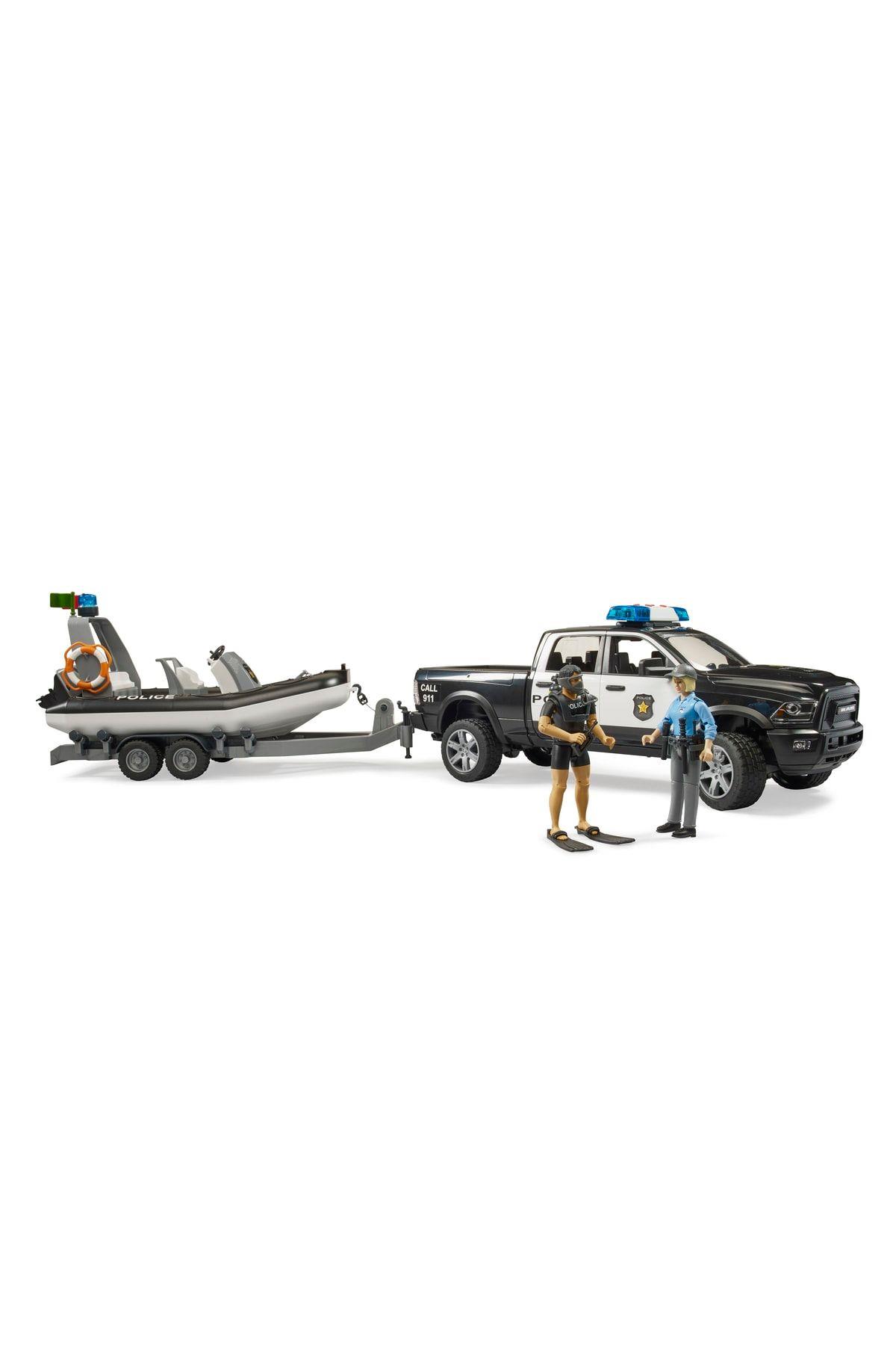 Bruder Br02507 Ram 2500 Polis Aracı Römork Zodyak 2 Figür Ve Aksesuarlar-Oyuncak Arabalar ve Kamyonlar