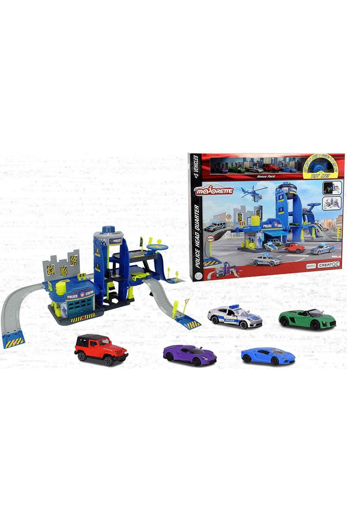 Büyük Polis İstasyonu Oyun Seti ve 5 Araba, Die-Cast (Metal), 3 Katlı, Ses...-Araba Garaj ve Setleri