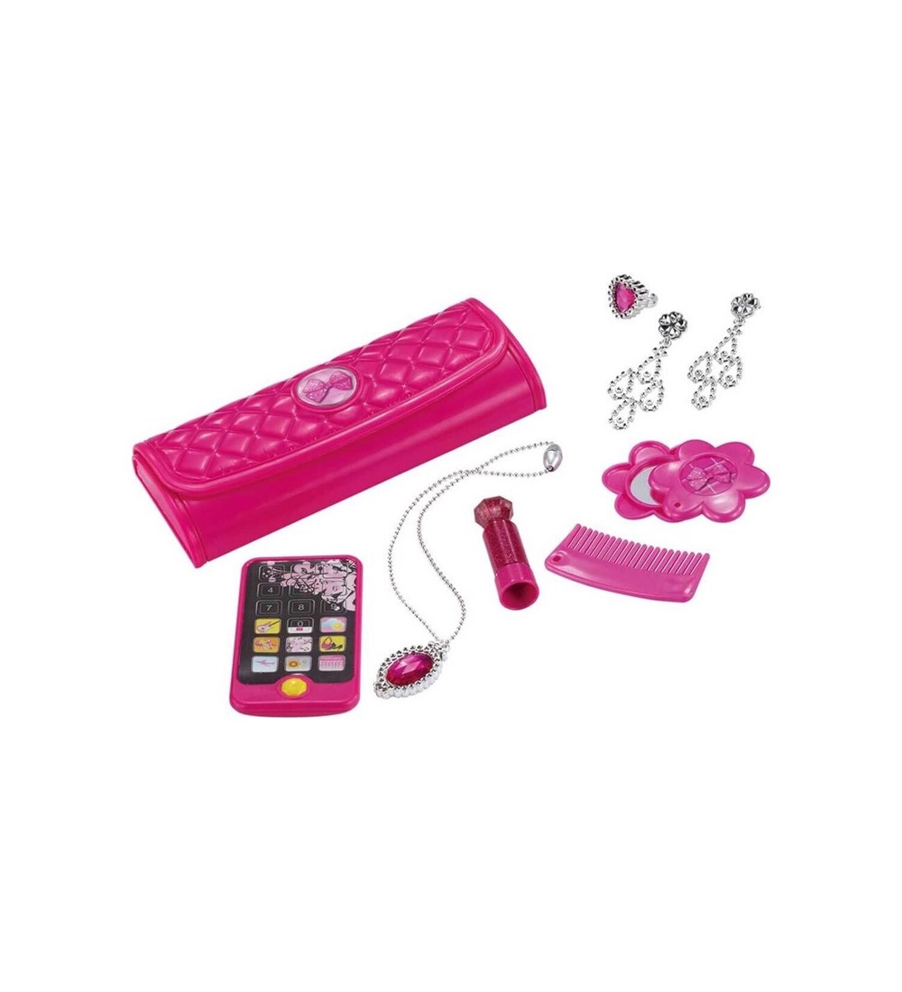 Çantalı Güzellik Oyun Seti - Kolye-Pembe Telefon-Oyuncak Bebekler