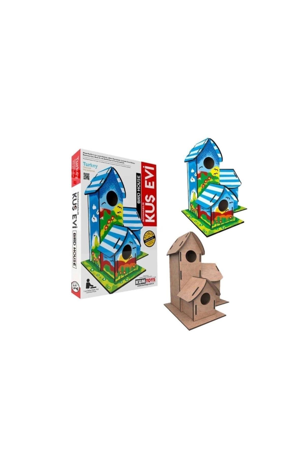 Km5269 Boyanabilir Ahşap Kuş Evi 3 Lü-Eğitici Oyuncak