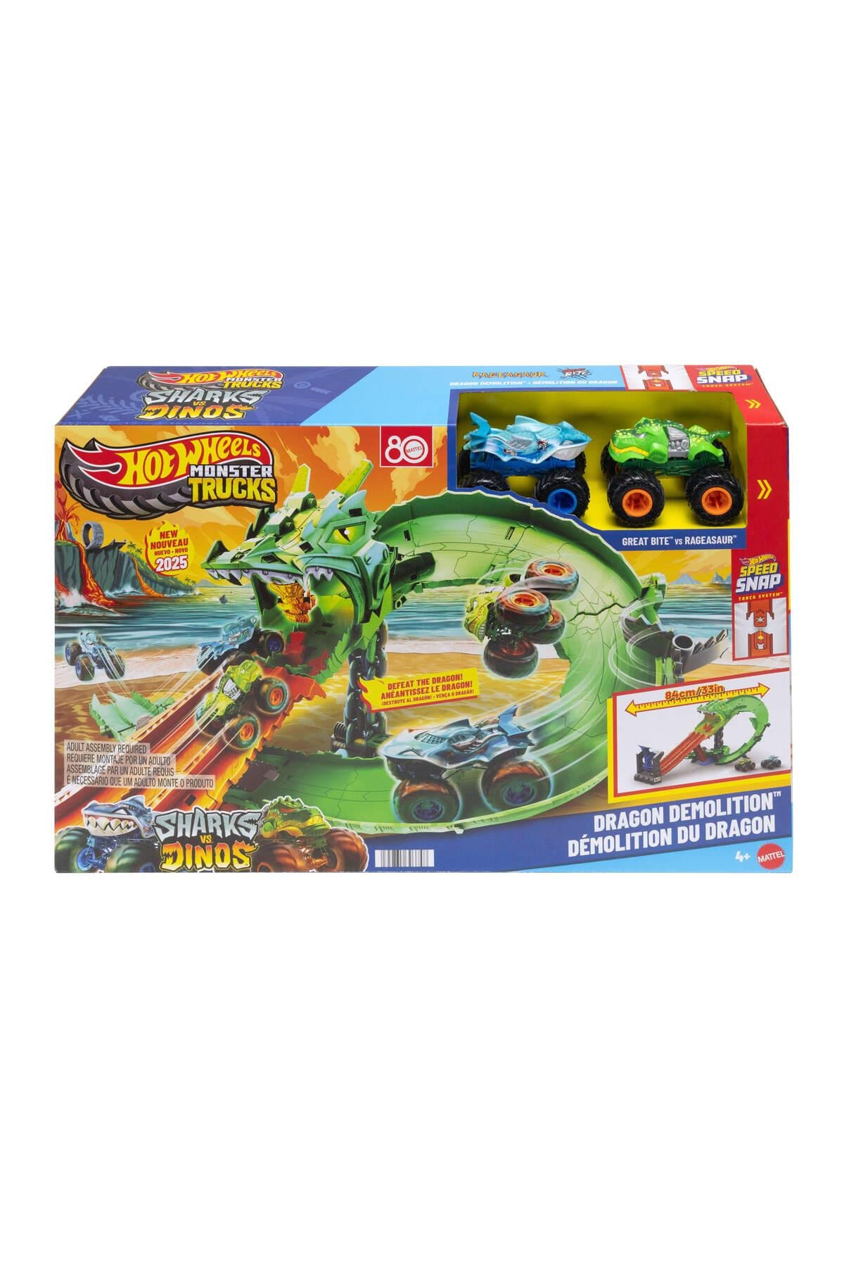 Monster Trucks Köpek Balığı ve Dinozor Korkunç Ejderhaya Karşı oyun seti JFR06-Araba Garaj ve Setleri