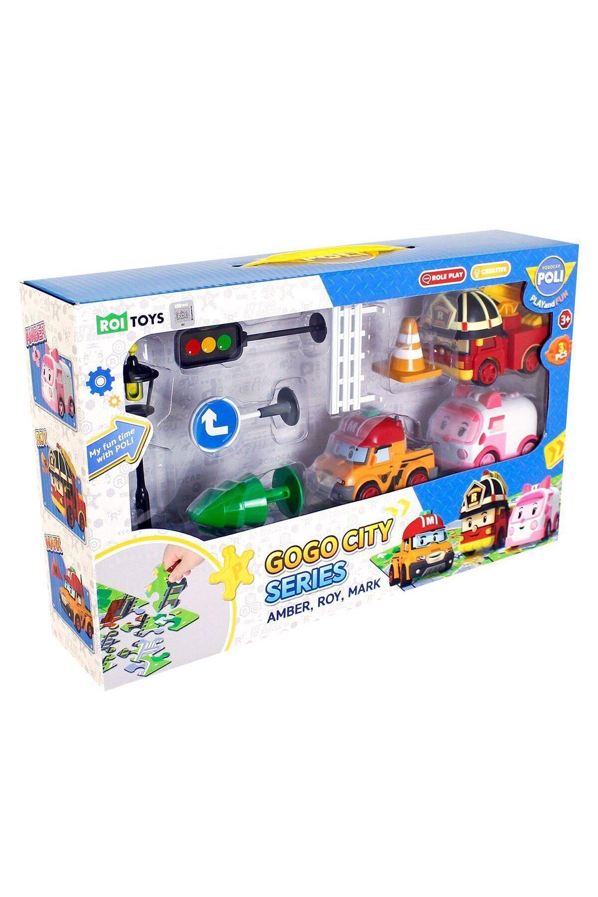POLI ZR-913 Robocar Poli Gogo City Seri Ambar,Roy,Mark Oyun Seti-Araba Garaj ve Setleri