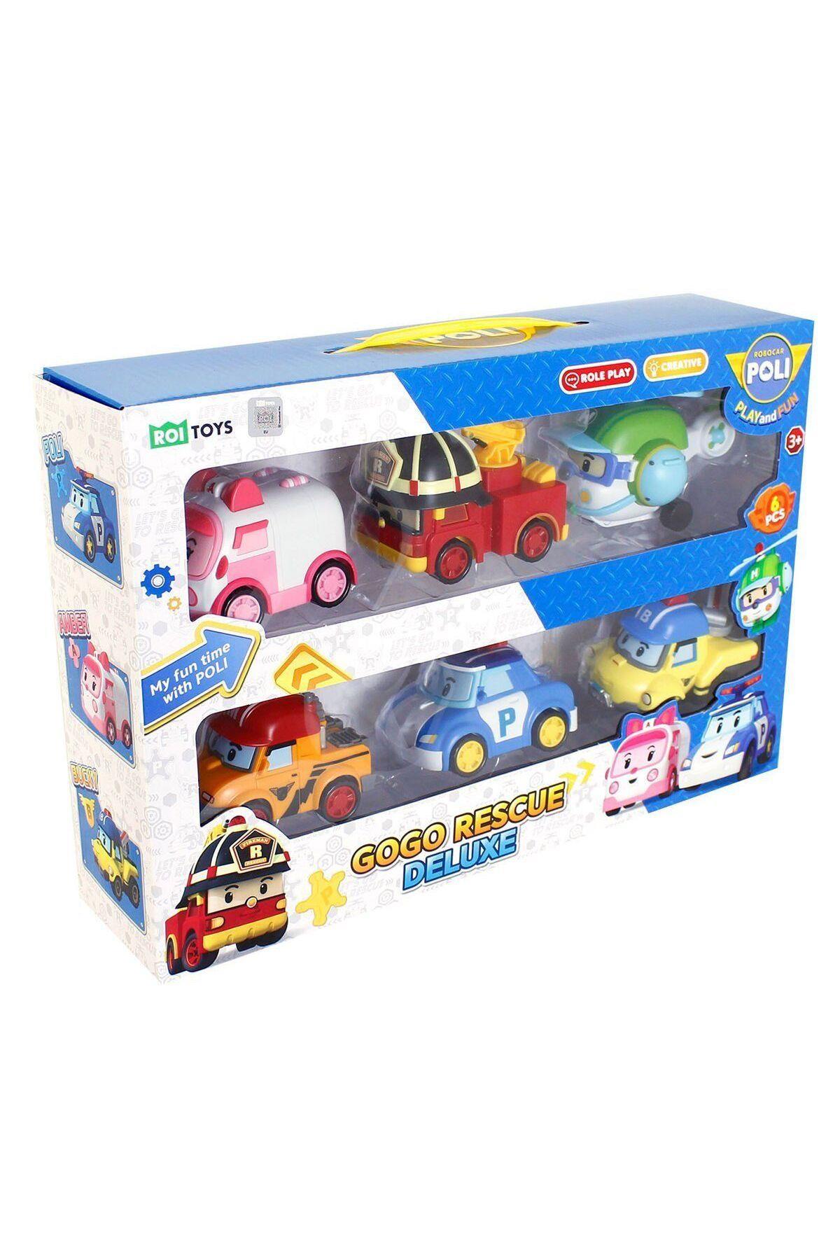 POLI ZR-914 Robocar Poli Gogo Rescue Deluxe 6 Lı Set --Araba Garaj ve Setleri