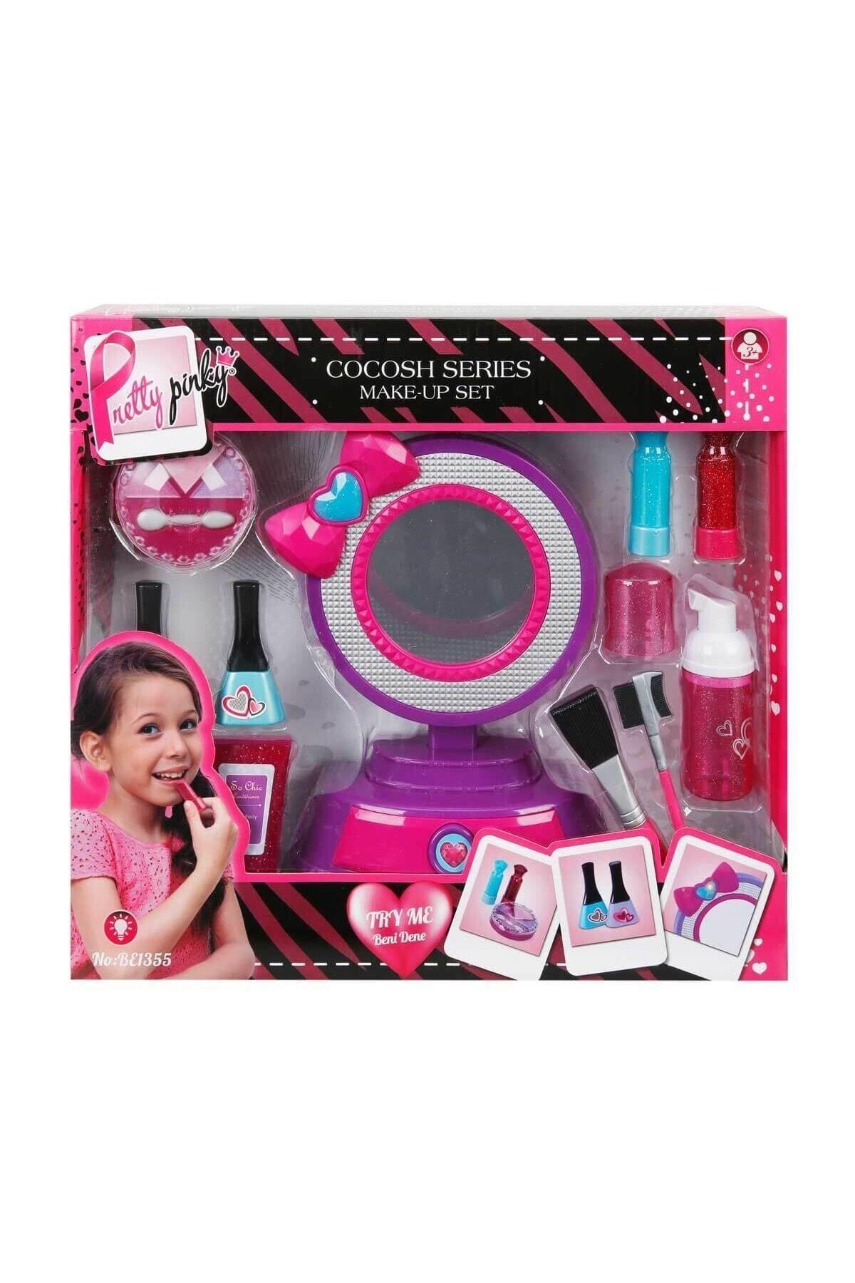 Pretty Pink Makyaj Aynalı Işıklı Oyuncak Çocuk Güzellik Seti-Kız Rol Oyuncakları