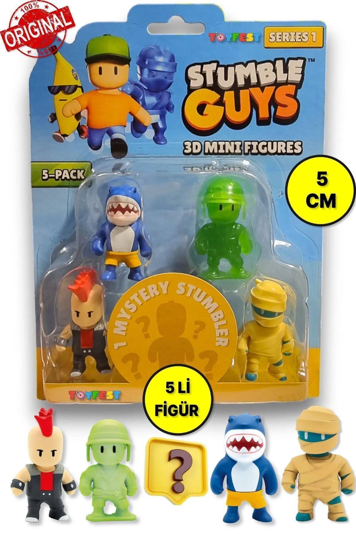Stumble Guys Seri 1 - 3D Mini 1 i Gizemli olan 5 li Figür Seti - Megalodon Punk Army Man Hatshepsut-Karakter Figürleri