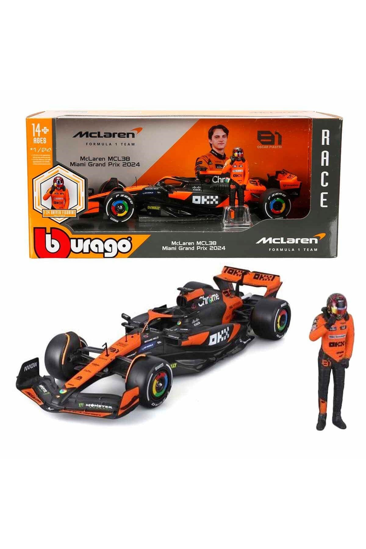 Sunman :24 McLaren MCL38 Miami Grand Prix 2024 Figürlü Formula 1 Yarış Arabası Oscar Piastri-Maket Araçlar
