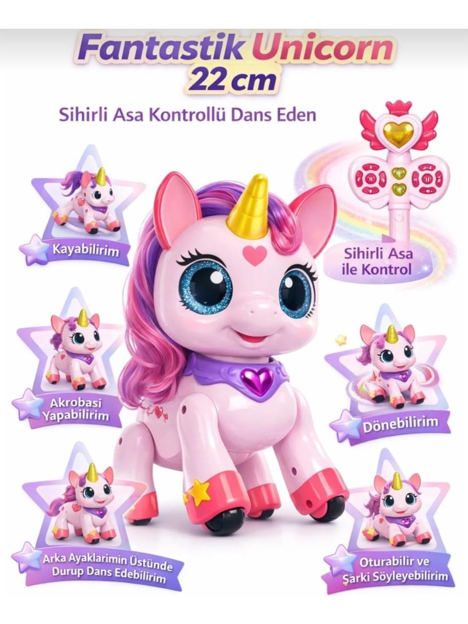 Uzaktan Kumandalı Dans Eden Şarkı Söyleyen Sihirli Asa Kontrollü Şarjlı Unicorn 22CM-Hayvan Figürleri