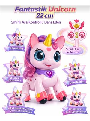 Uzaktan Kumandalı Dans Eden Şarkı Söyleyen Sihirli Asa Kontrollü Şarjlı Unicorn 22CM-Hayvan Figürleri