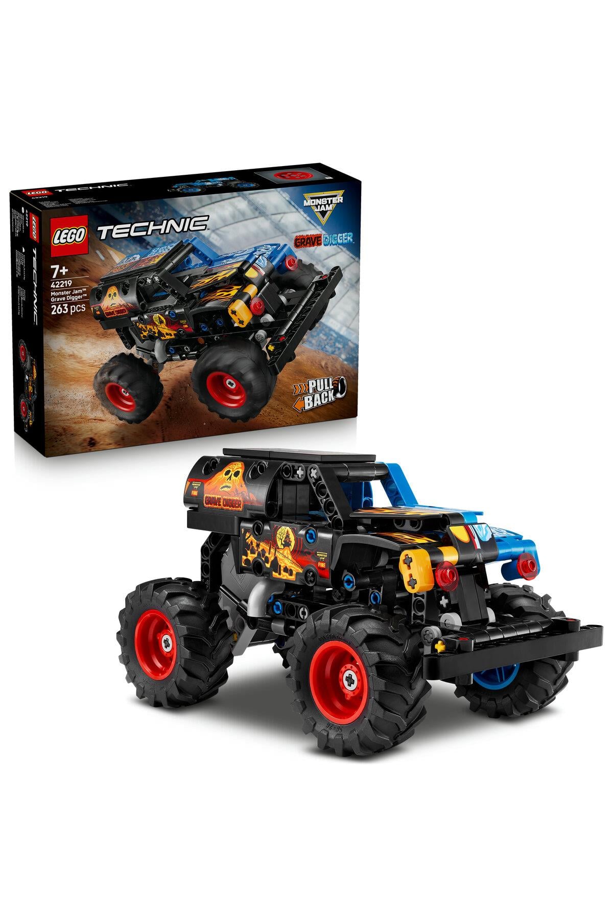 ® Technic Monster Jam™ Grave Digger™ Ateş ve Buz 42219 – 7+ Oyuncak Yapım Seti (263 Parça)-Lego