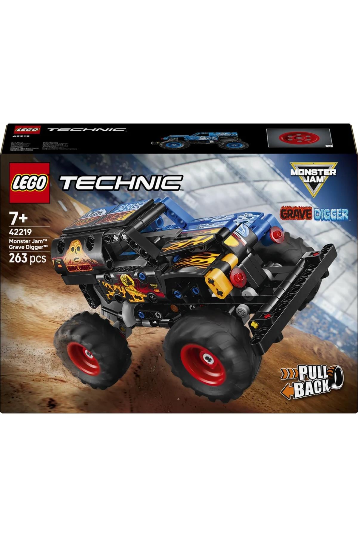 ® Technic Monster Jam™ Grave Digger™ Ateş ve Buz 42219 – 7+ Oyuncak Yapım Seti (263 Parça)-Lego