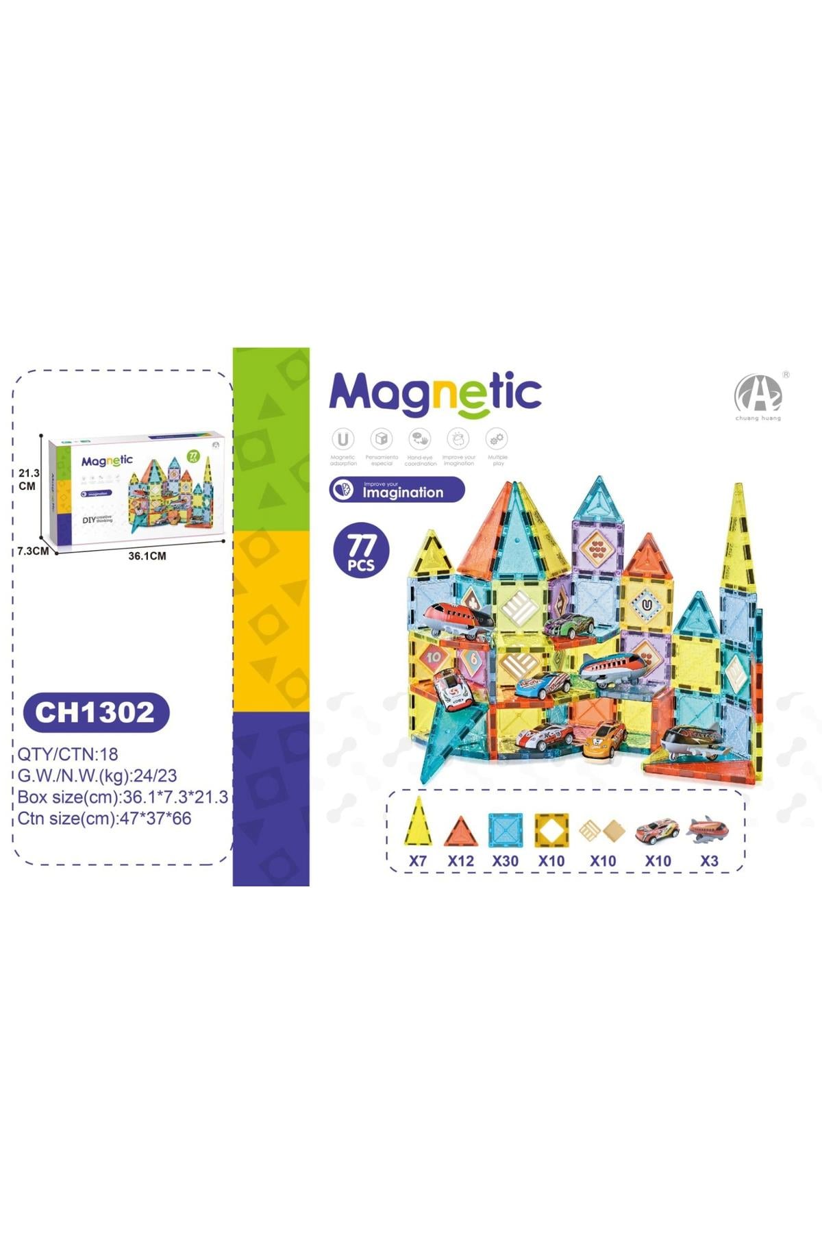 03-CH1302 5,5 CM MANYETİK BLOKLAR 77 PCS-Eğitici Oyuncak