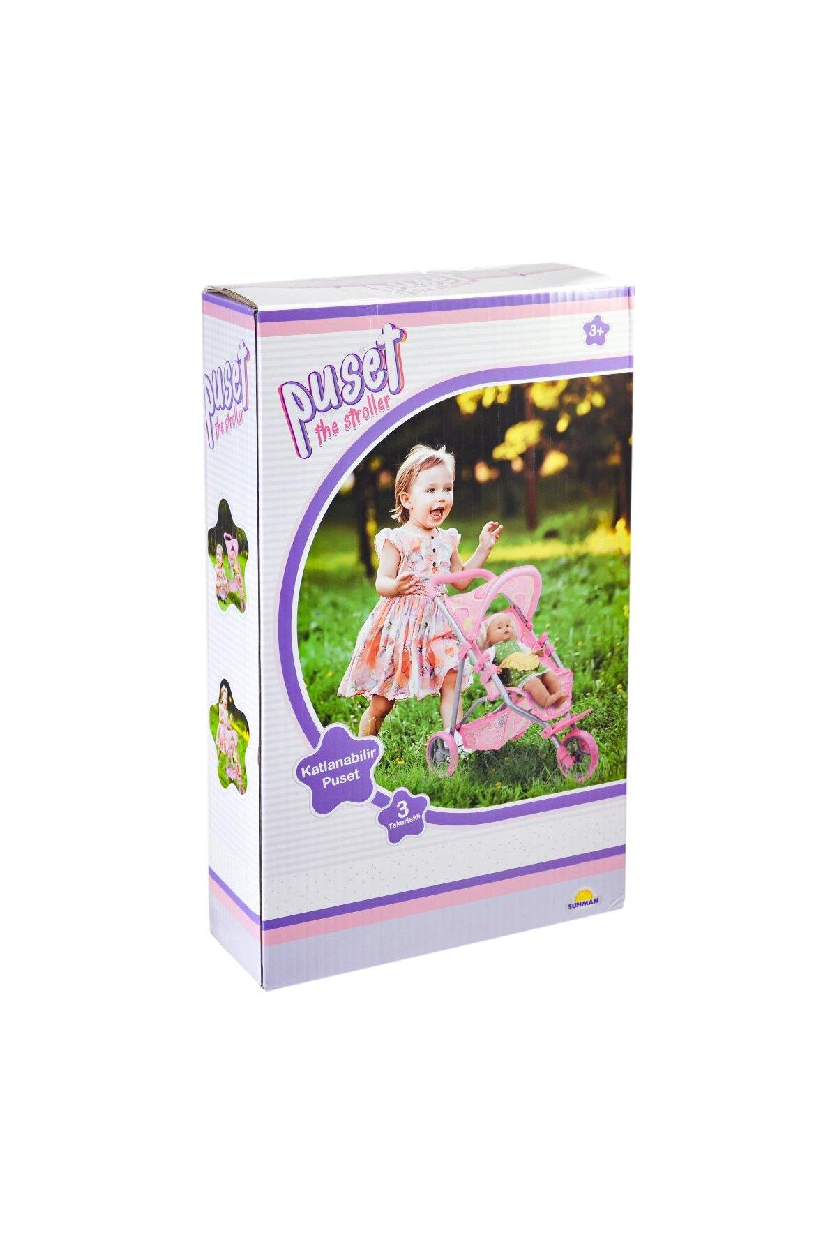 9326C Çilek Desenli, 3 Tekerlekli ve Tenteli Oyuncak Puset -Sunman-Eğitici Oyuncak