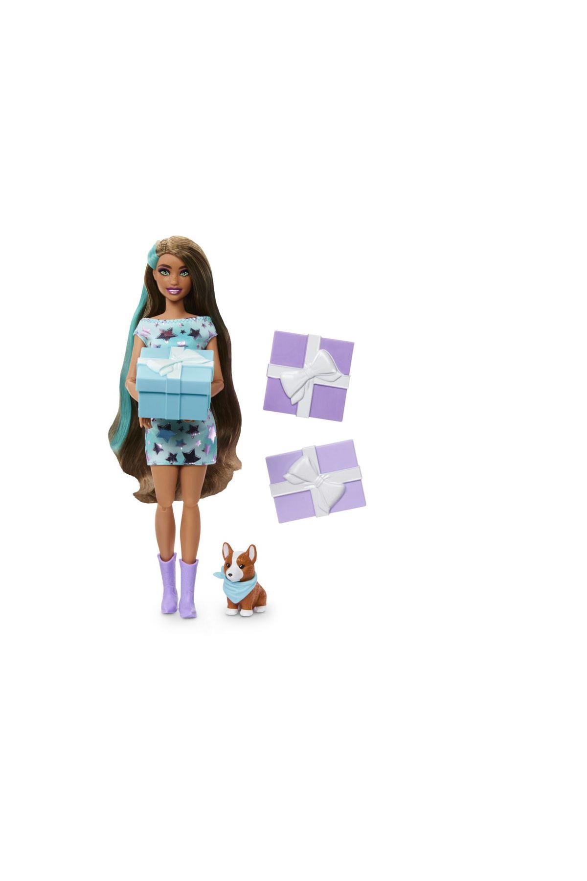 Barbie Parti Paketi™ Köpeğimin Doğum Günü Serisi - Mavi Elbiseli Bebek ve Aksesuarlar-Oyuncak Bebekler