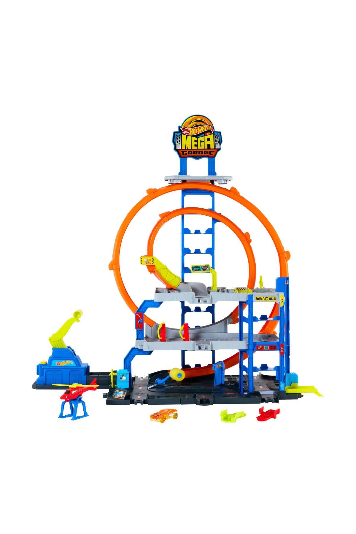 City Mega Garaj oyun seti, 1:64 ölçekli 1 metal oyuncak araba ve helikopter JBM74-Araba Garaj ve Setleri