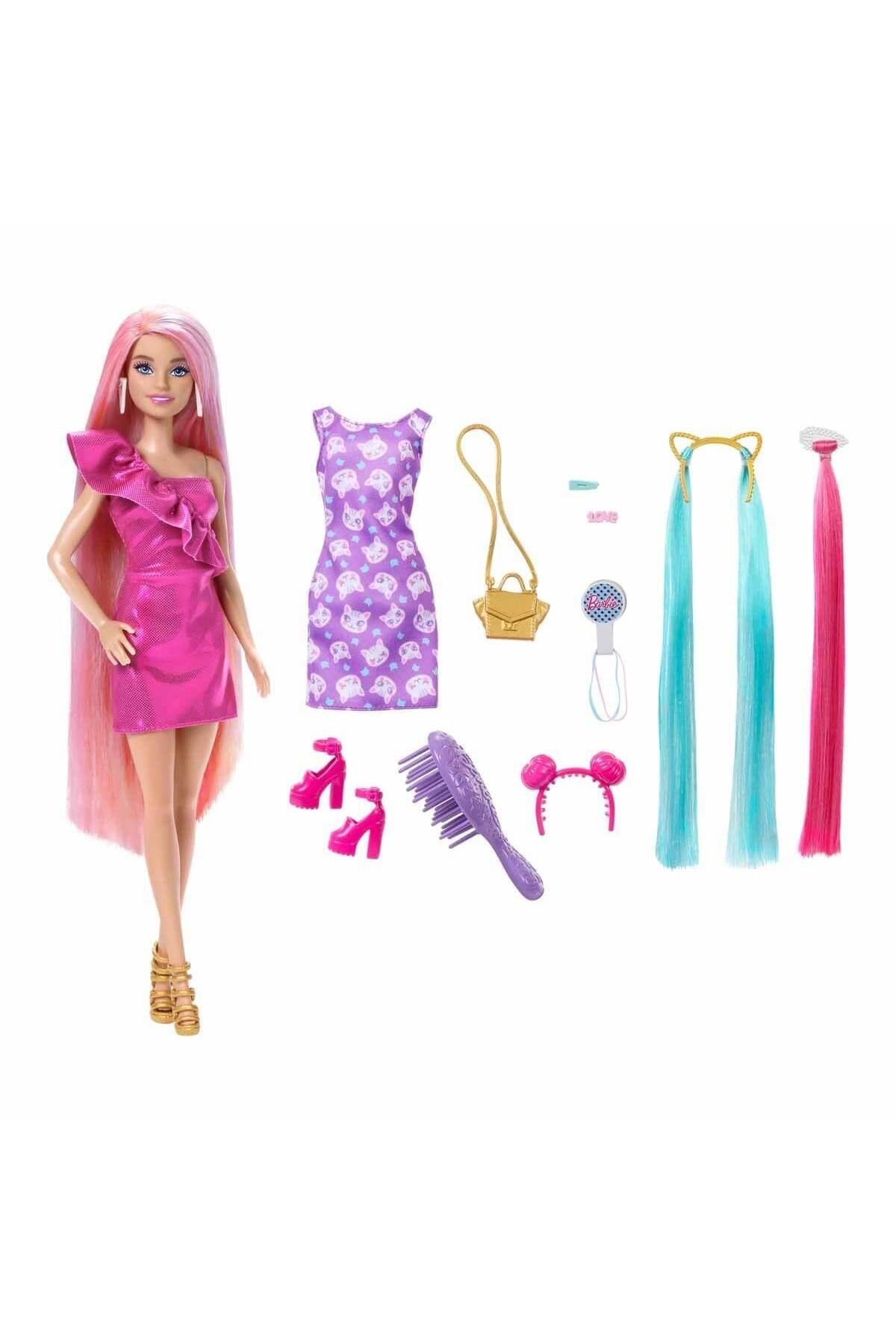 JDC85 Barbie Upuzun Muhteşem Saçlı Bebekler Pembe Saçlı Bebek-Oyuncak Bebekler