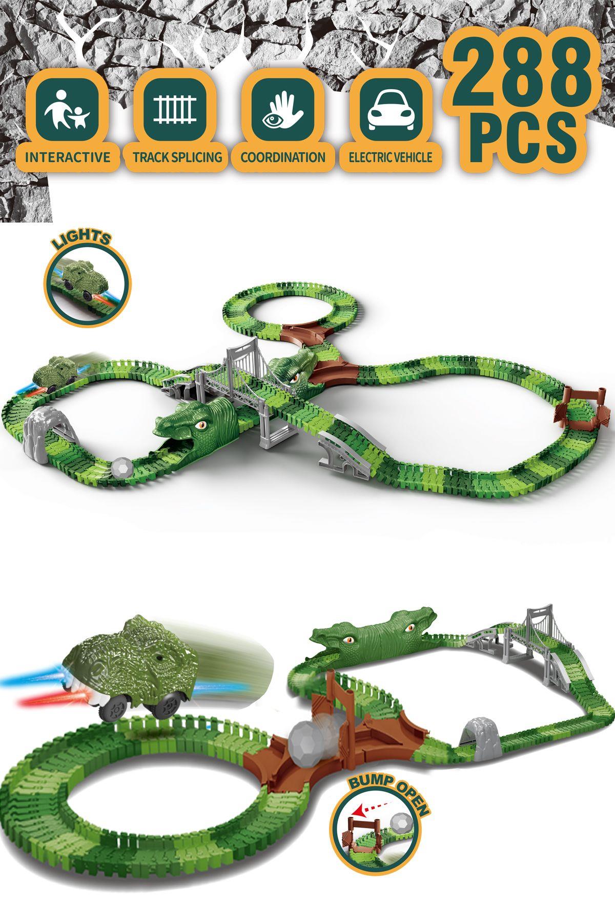 Kayyum Oyuncak Dinosaur Tracks 288 Parça Dinozor Temalı Hareketli Raylar Full Set Dinozor Arabalı-Araba Garaj ve Setleri