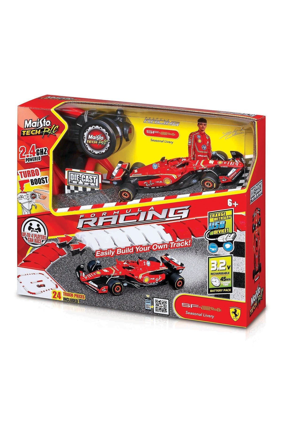 Maisto 1:41 Die-Cast Ferrari SF-24 Uzaktan Kumandalı Oyuncak Araba ve Pist Seti-Uzaktan Kumandalı Araçlar