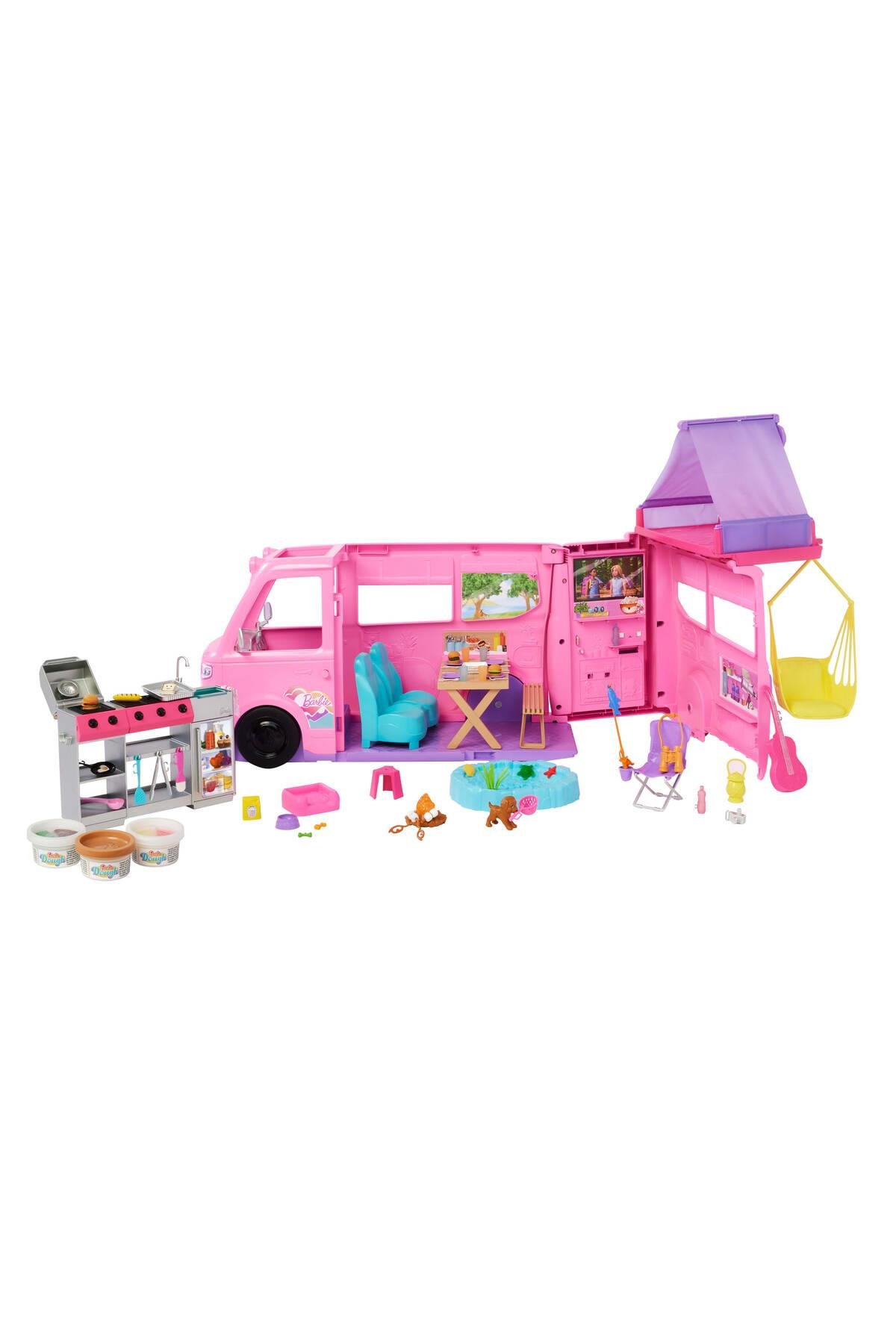 ®'nin Rüya Karavanı Araç Oyun Seti, Tavan çadırı, barbekü ve 60'tan fazla aksesuarıyla HRJ78-Oyuncak Arabalar ve Kamyonlar