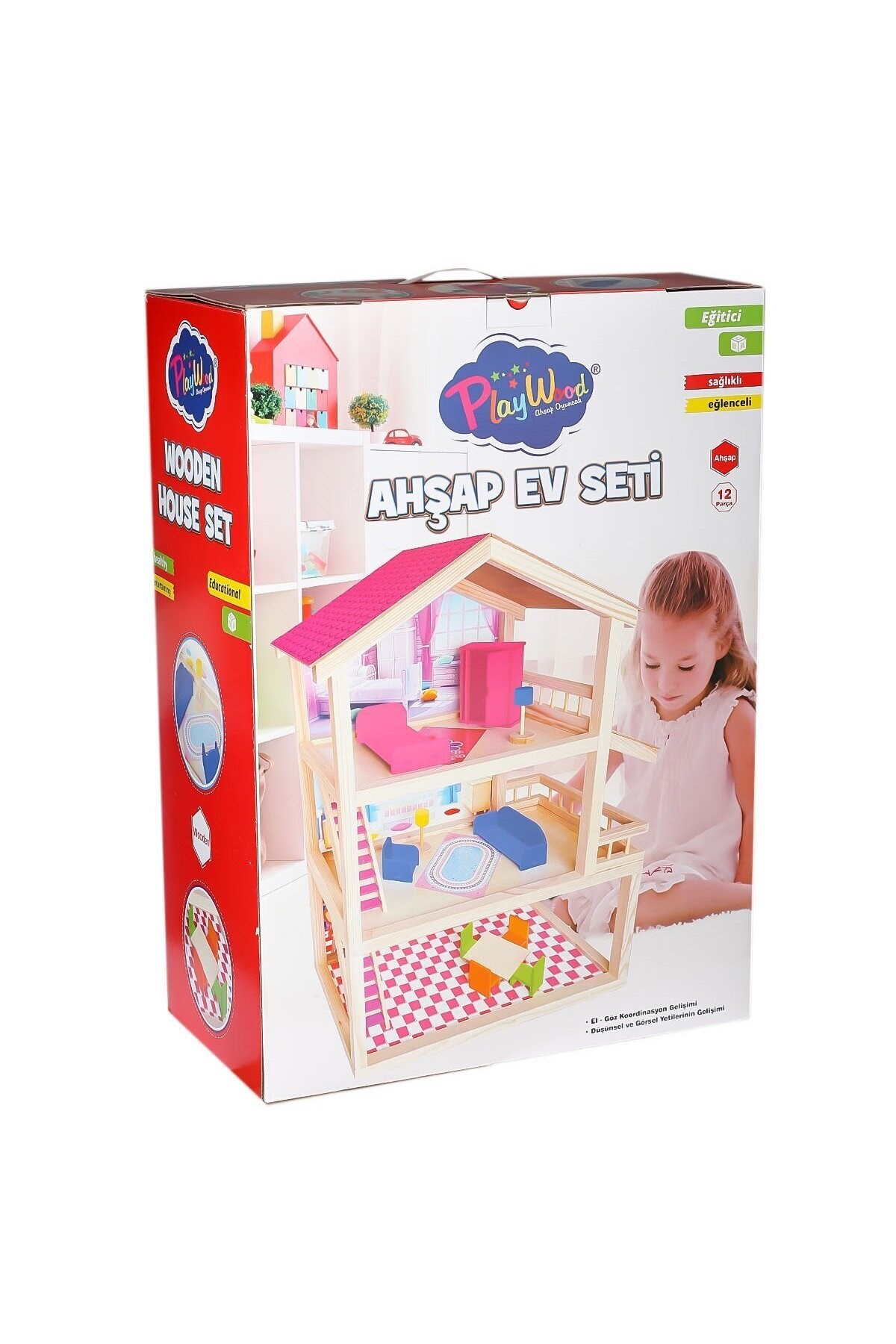 ONY-398 Büyük Ahşap Ev Seti -Onyıl Oyuncak-Eğitici Oyuncak