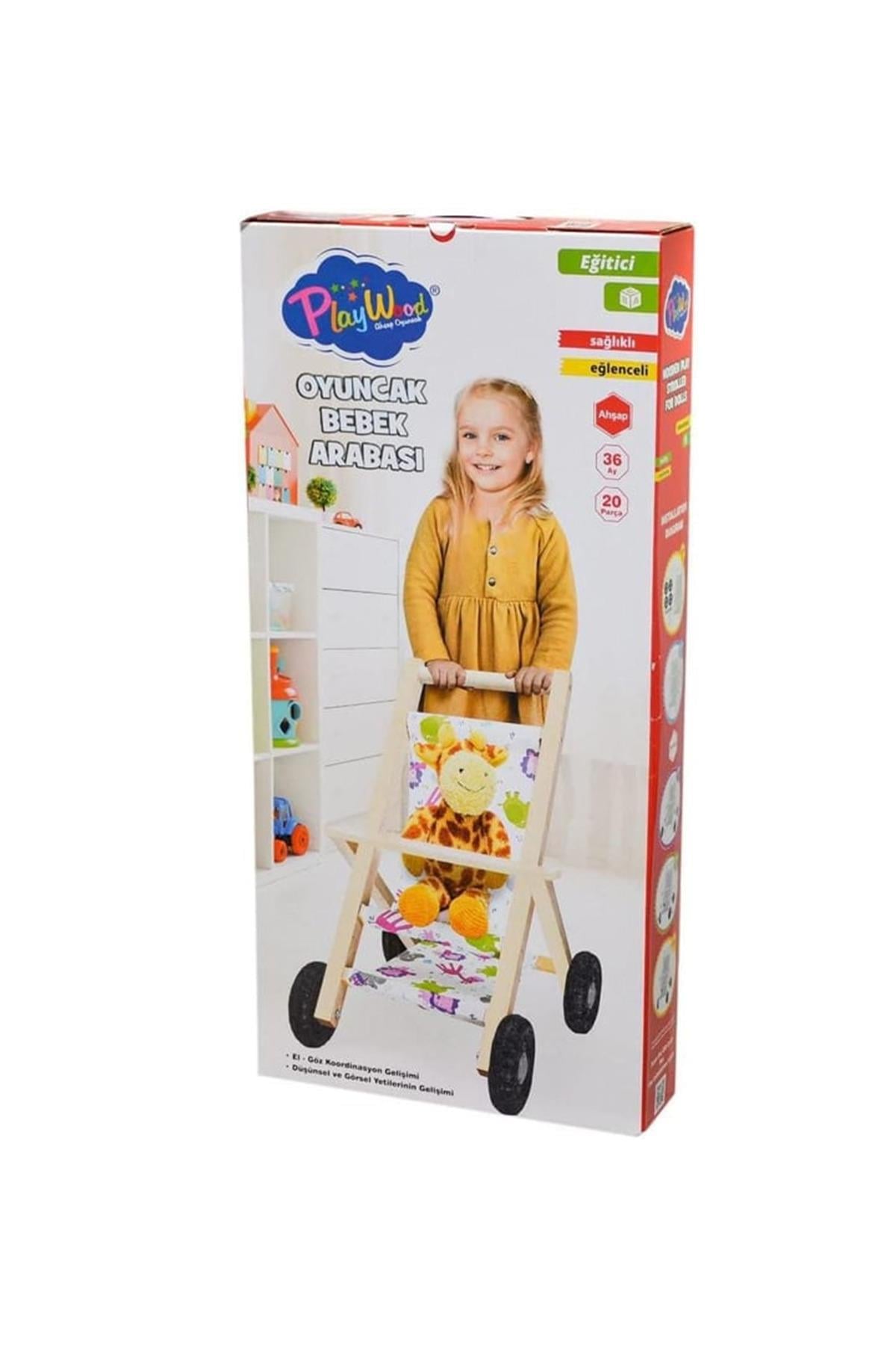 Ony Kutuda Ahşap Oyuncak Bebek Arabası-Eğitici Oyuncak