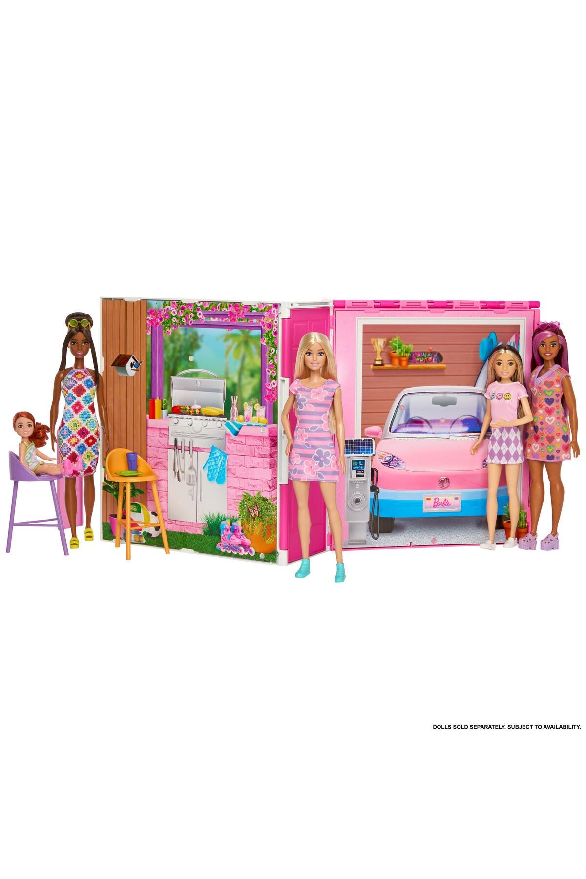 Portatif Tatil Evi™ Bebek ve Oyun Seti, 4 oyun alanı ve 11 dekorasyon aksesuarı HRJ77-Oyuncak Bebekler