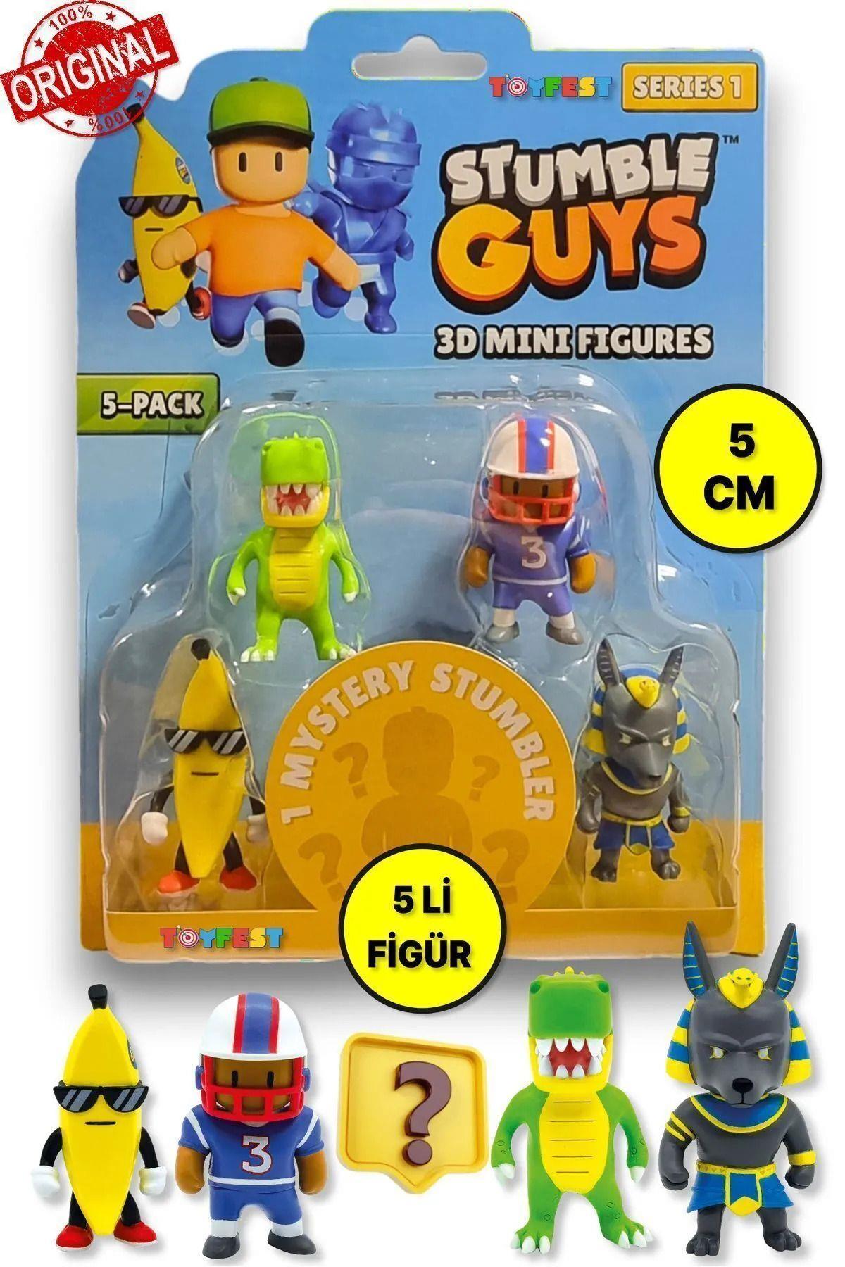 Stumble Guys Seri 1 - 3D Mini 1 i Gizemli olan 5 li Figür Seti - T-rex Quarterback Banana Guy Anubis-Karakter Figürleri