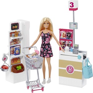 Barbie Bebek Süpermarkette Oyun Seti FRP01-Oyuncak Bebekler