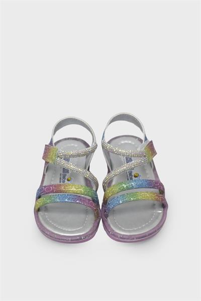 Arzen Kız Çocuk Taş Detaylı Sandalet Gökkuşağı ARZ2025-07