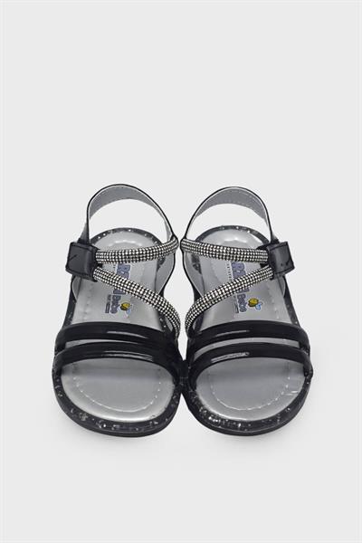 Arzen Kız Çocuk Taş Detaylı Sandalet Siyah Rugan ARZ2025-07