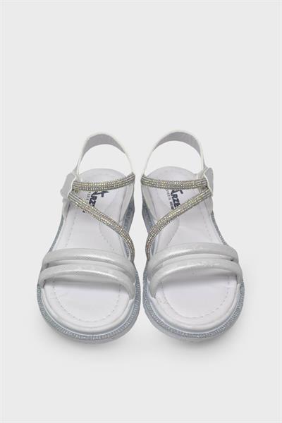 Arzen Kız Çocuk Taşlı Sandalet Beyaz ARZ2025-04