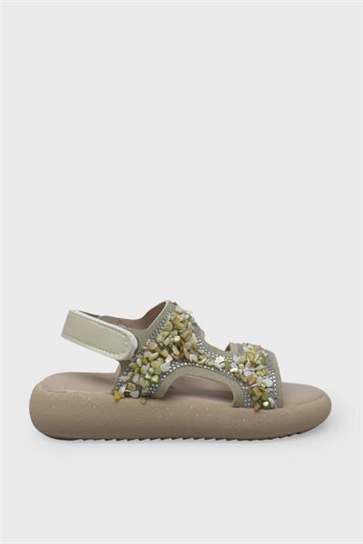 Arzen Kız Çocuk Taşlı Sandalet Krem ARZ2025-03