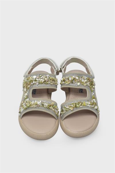 Arzen Kız Çocuk Taşlı Sandalet Krem ARZ2025-03