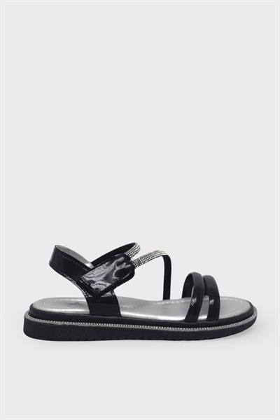 Arzen Kız Çocuk Taşlı Sandalet Siyah Rugan ARZ2025-04