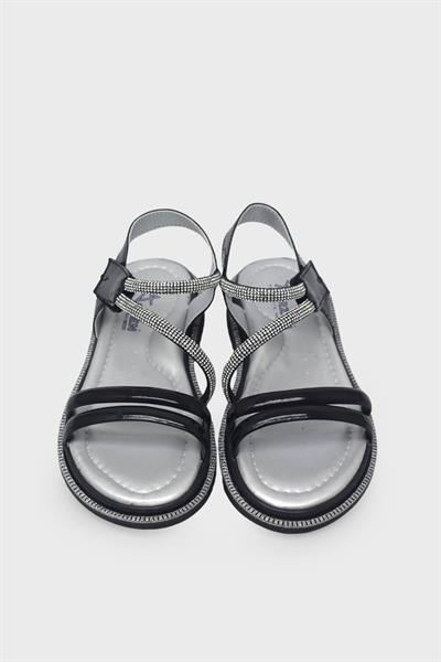 Arzen Kız Çocuk Taşlı Sandalet Siyah Rugan ARZ2025-04